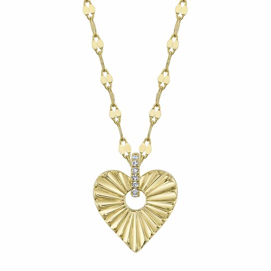 Shy Creation Yellow Gold and Diamond Pav&eacute; Bezel Heart Pendant SC55025523 image number 0